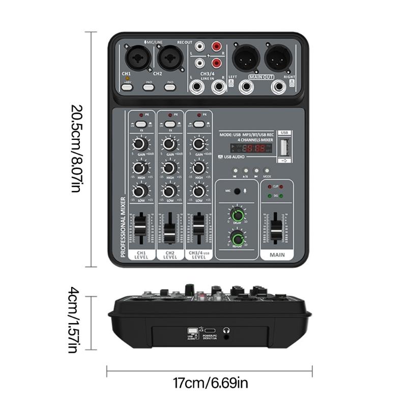 Portable 4 Channel Sound Mixer Built-in Headphone Output Port for Karaoke, Streaming, and Stage Performances
