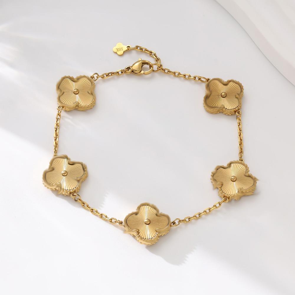 Acciaio al Titanio 15mm Bracciale Quadrifoglio Doppio Lato Fortunato Quadrifoglio Laser Cinque Fiori Bracciale