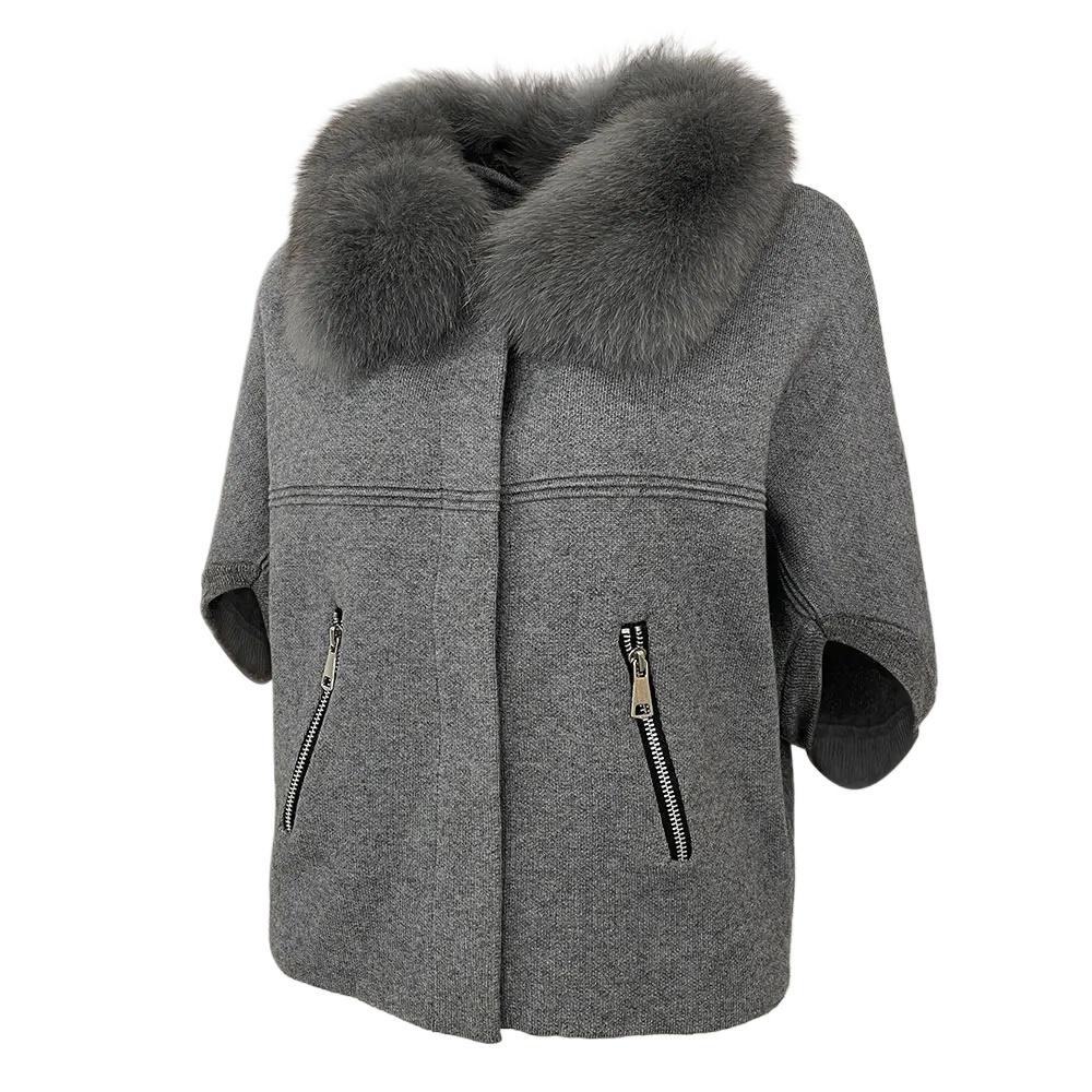 OFTBUY 2024 Herbst Winter Echt Fuchs Waschbär Pelz Kragen Mantel Gestrickte Pullover Frauen Kurzarm Jacke Dicke Warme