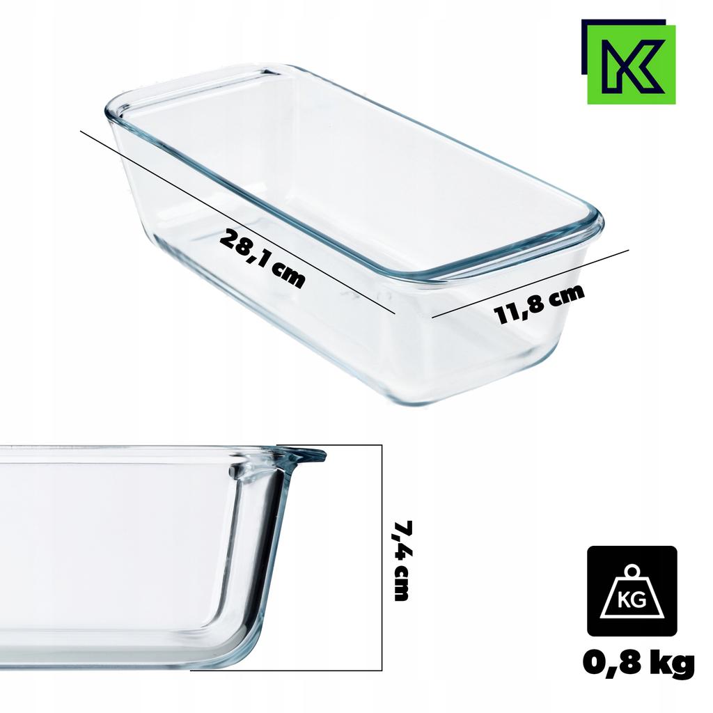 KADAX Szklana Forma Do Pieczenia Chleba Keksówka 28cm Naczynie Żaroodporne