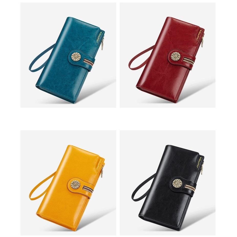 Women's High-end Genuine Leather Wallet Long Cowhide Wallet Anti-theft Brush Retro Wallet