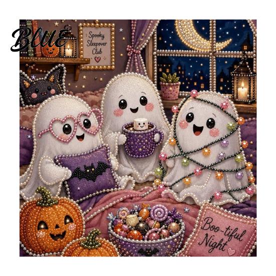 Easy DIY Art for Craft Enthusiasts Halloween Faux Pearl Painting Kit Cute Ghost 3D Creative Holiday Surprise Friends Kit Adults Christmas