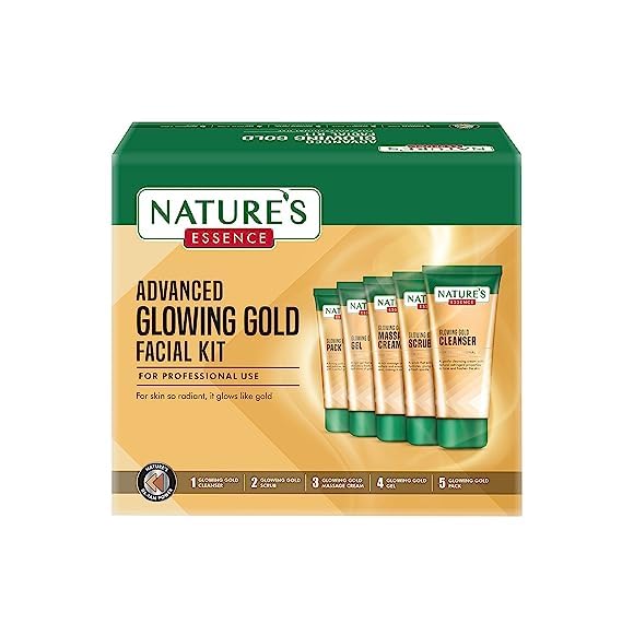 Nature s Essence Advanced Glowing Gold Facial Kit 500gm for Skin so Rediant & No Added Ammonia