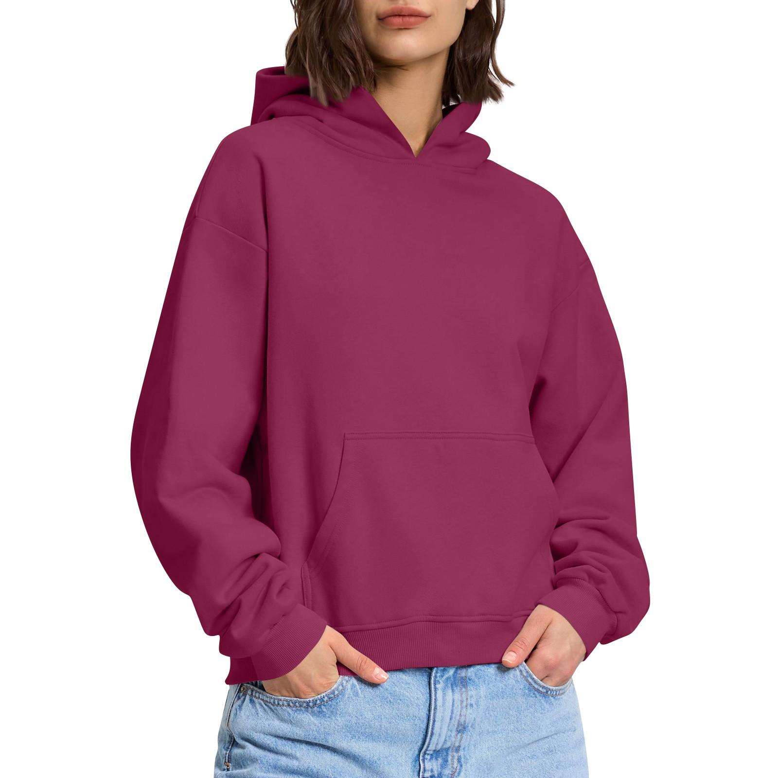 

Женская модная повседневная толстовка с длинными рукавами и круглым вырезом с капюшоном, однотонная толстовка с прошитой нитью L