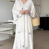 Korean Chic Vacation Style Dress Women Loose Casual Bat Sleeve V-neck Ink Print Design Retro Spring Summer Fashion