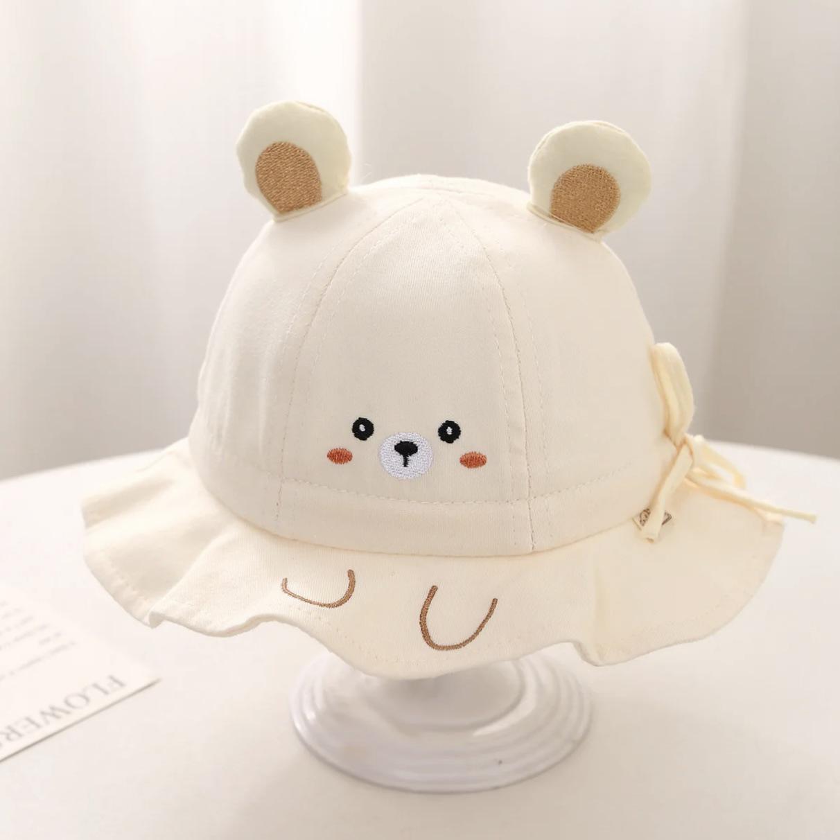 

New Cartoon Bear Fisherman Hat: Korean Style Cute Sun Protection Bucket Hat for 1-Year-Old Boys and Girls 3-12 months