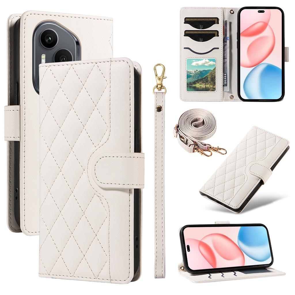 Für Honor 400 Pro 5G (Global) Brieftasche Hülle Rhombus Leder Handyhülle mit Trageriemen