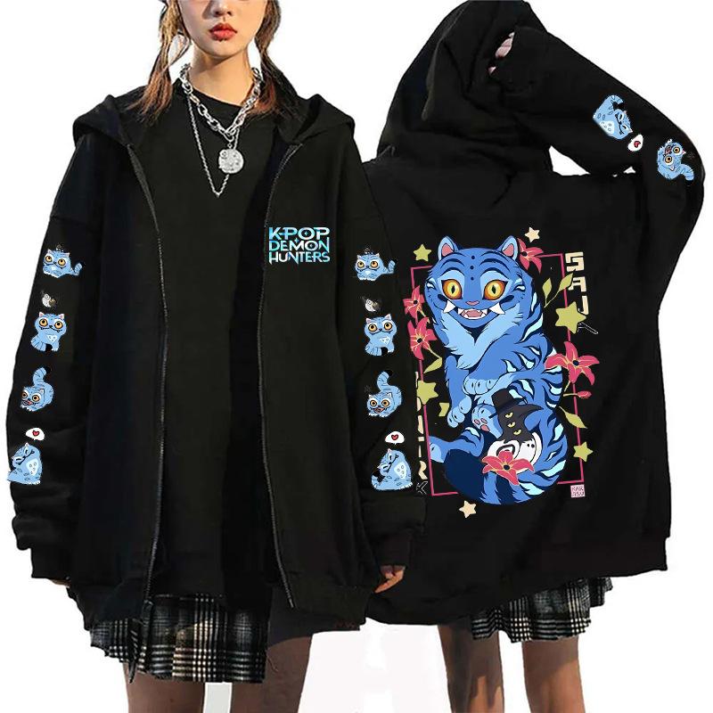 Móda Dámské Oblečení Nové KPop Lovci Démonů Mikiny Černá Zimní Dámské Mikiny Halloween Kreslený Potisk Oblečení