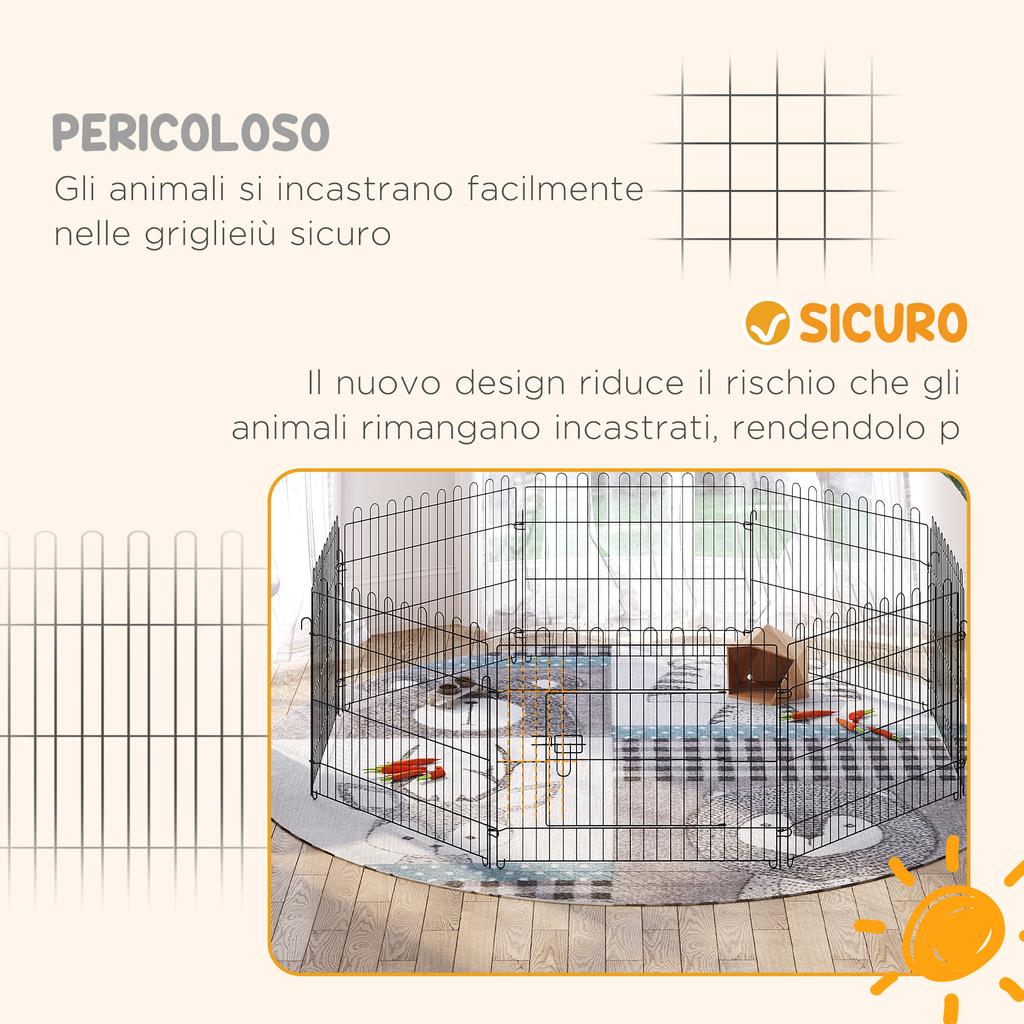 8-Panel Steel Dog and Puppy Playpen, Dog Cage, Indoor and Outdoor Pet Playpen, Ø180x61 Cm, Black