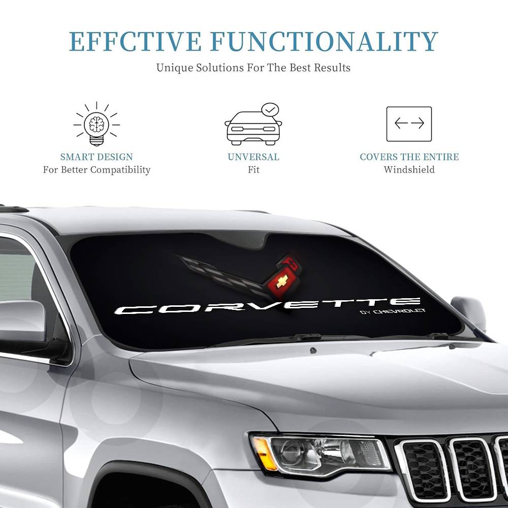 C-Corvette Novelty Car Front Windshield Sunshade 70x130cm Cartoon Foils Car Window Windscreen Cover
