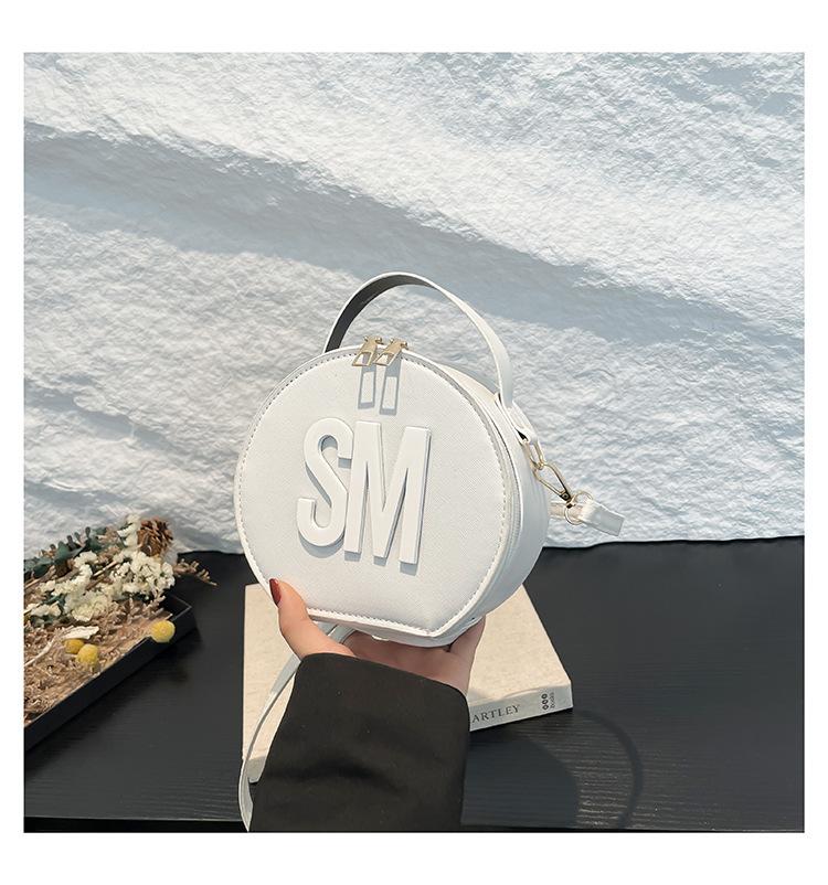 Bag Women's 2025 New European and American Fashion Popular Letter Solid Color Round Bag Shoulder Bag Bags Trendy Oblique Span Bag