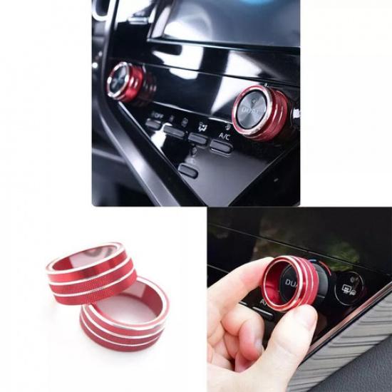 2x For Toyota Camry 2018- Red Alloy Center Console AC Switch Knob Cover Trim