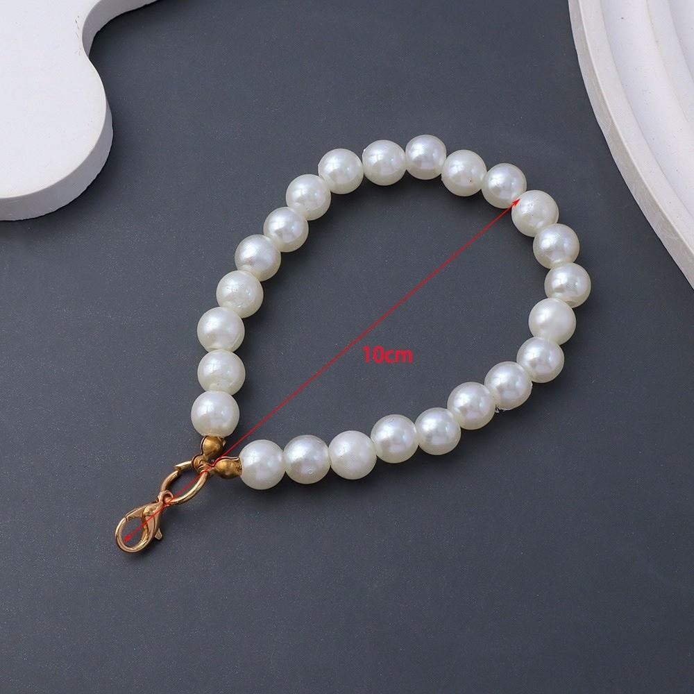 Faux Pearl Material Beaded Phone Lanyards Simple Beaded Design Key Ring Pendants Car Key Accessory