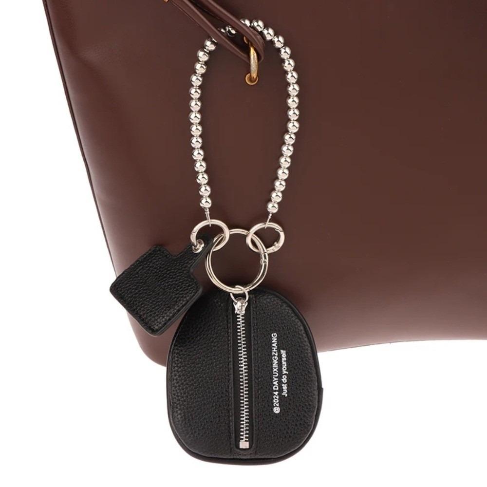 Trendy Black Coin Purse Keychain PU Leather Texture Bag Pendant Accessories Key Case Charm Gift