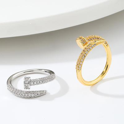 Women Adjustable Nail Ring Korean Fashion Punk Cubic Zirconia Ring Daily Simple Jewelry