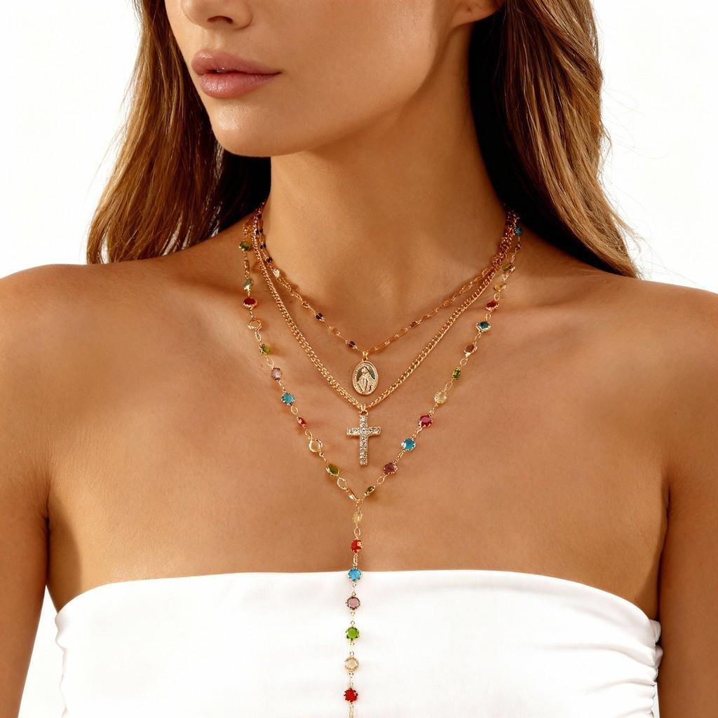 Collier Pendentif Croix Géométrique Avec Chaîne en Alliage Pour Mode Unisexe Tendance