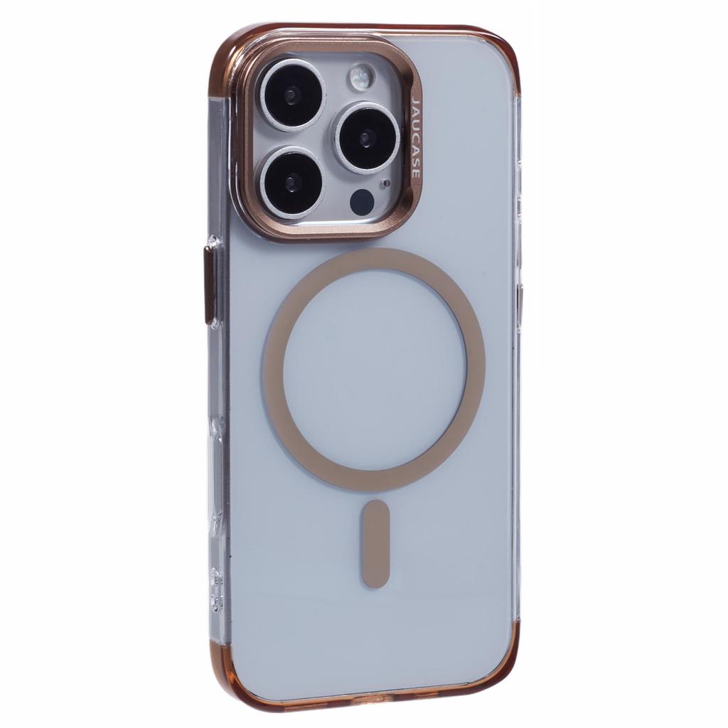 JAUCASE For iPhone 16 Pro Max Clear Case Compatible with MagSafe Lens Frame Kickstand PC+TPU Phone Cover