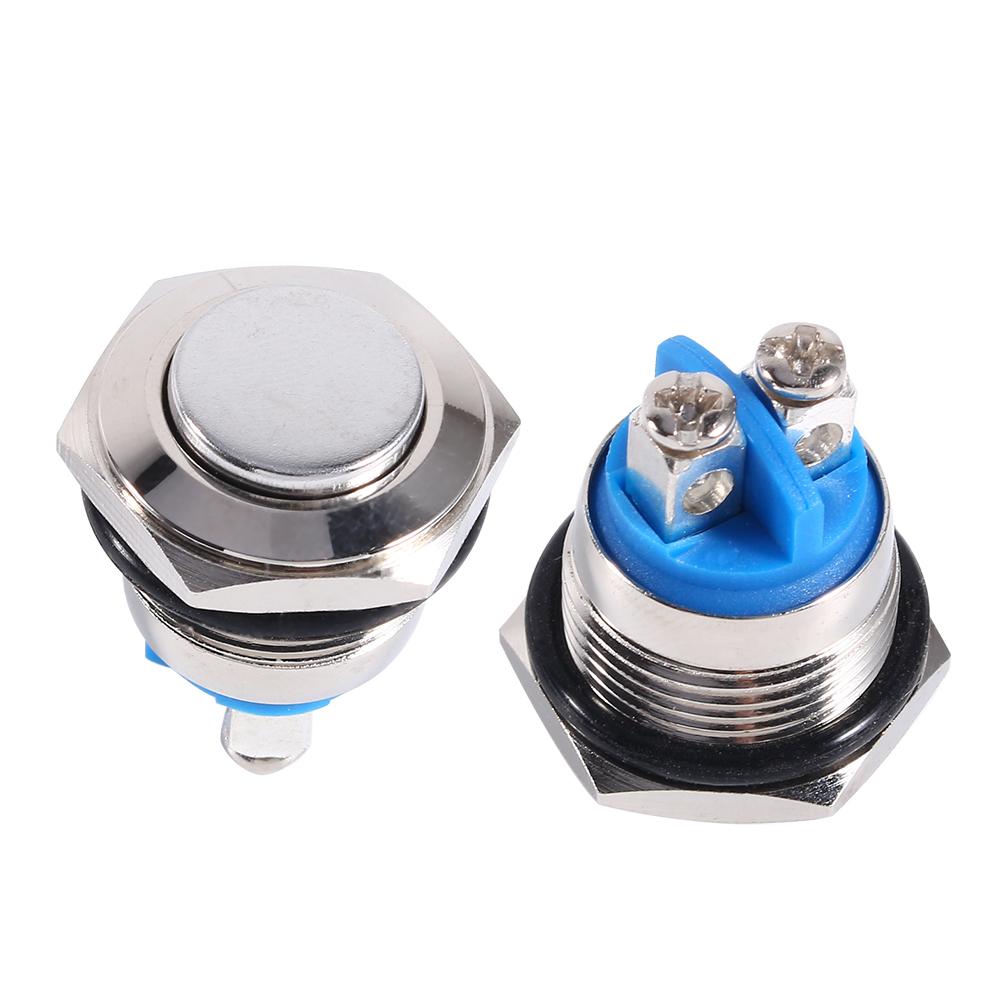 Horn Switch Engine Starter Round Button Switch 12V 16mm Car Waterproof Momentary Metal Push Button ON OFF Horn Switch SilverSwitches Seat 3