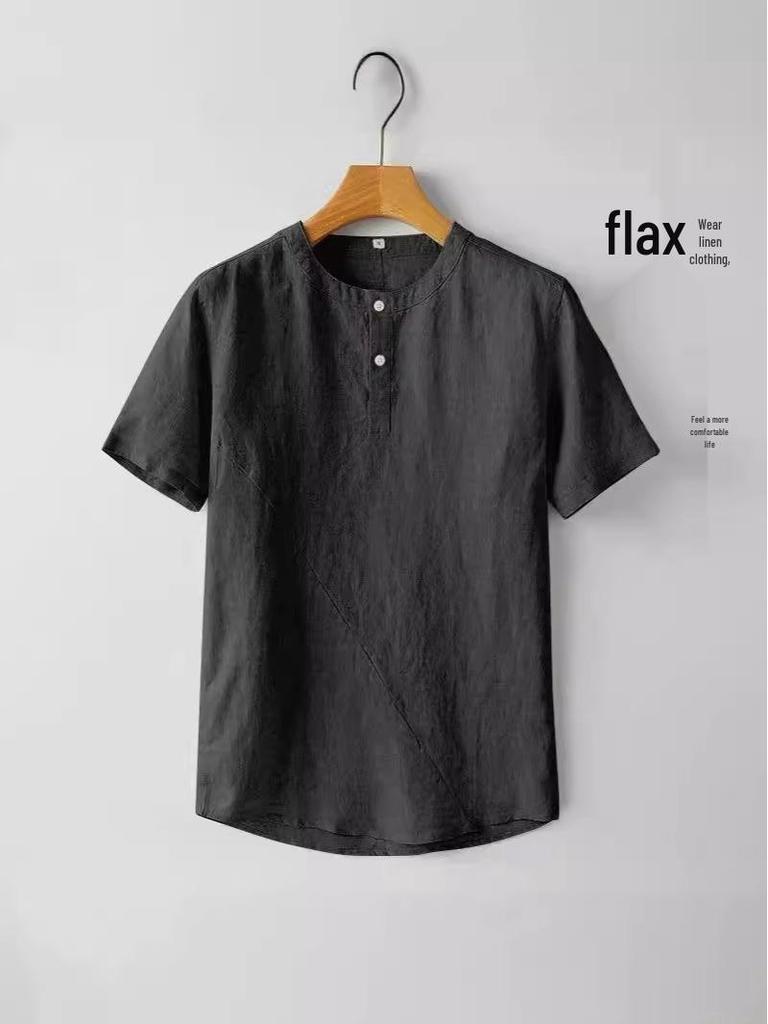 Men's Chinese Style Cotton Linen Short Sleeve Crew Neck T-Shirt - Lightweight, Loose Fit, Summer Top