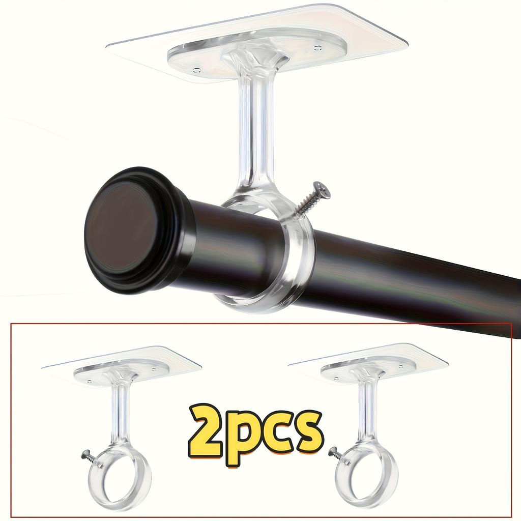 2pcs Non-Drilling Ceiling Curtain Rod Brackets | Heavy-Duty Self-Adhesive, Adjustable Curtain Hooks, Suitable for Wardrobe and Bedroom
