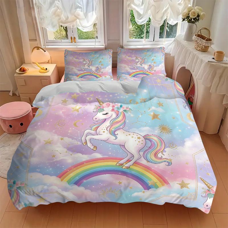Unicorn Dreams Rainbow Sky Print 3Pcs Bedding Setduvet Cover With 2 Bedropillowcase Home Birthday Gift