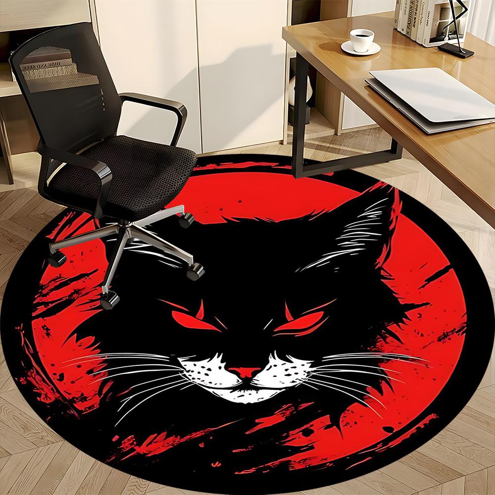 1pcBlack Cat Moon Office Round Area Rug, Indoor Mat Suitable ForOffice, Under Office Chairs Bedroom Living Room Home Decor, Room Deco 046