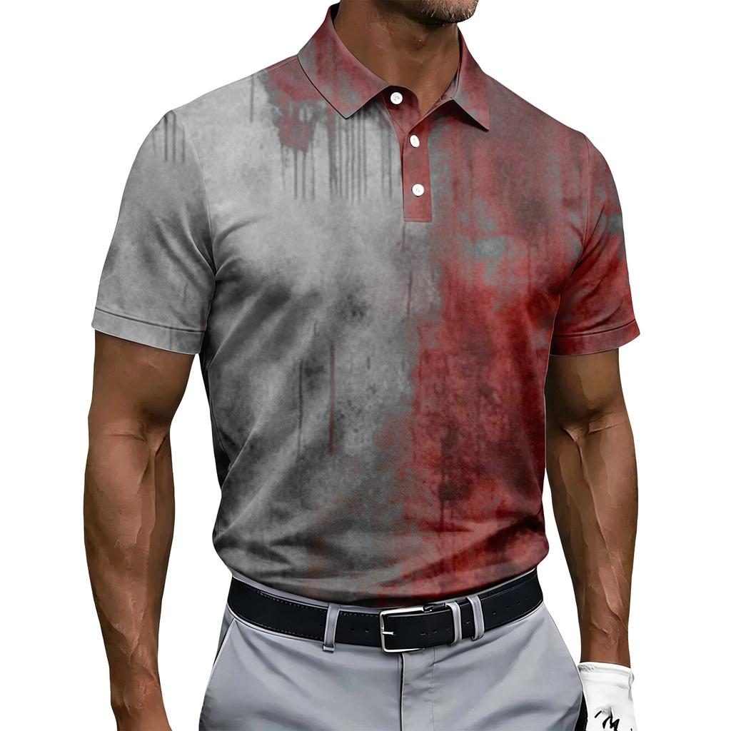 Men's Halloween Print Short Sleeve Polo Shirt Button Up Casual Polo Shirt with Unique Graphic Design for Seasonal Wear