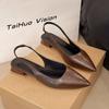 Women's Leather Pointed Toe Slingback Slip-on Flats Sandals Soft Comfortable Casual Female Summer Daily Footwear Shoes