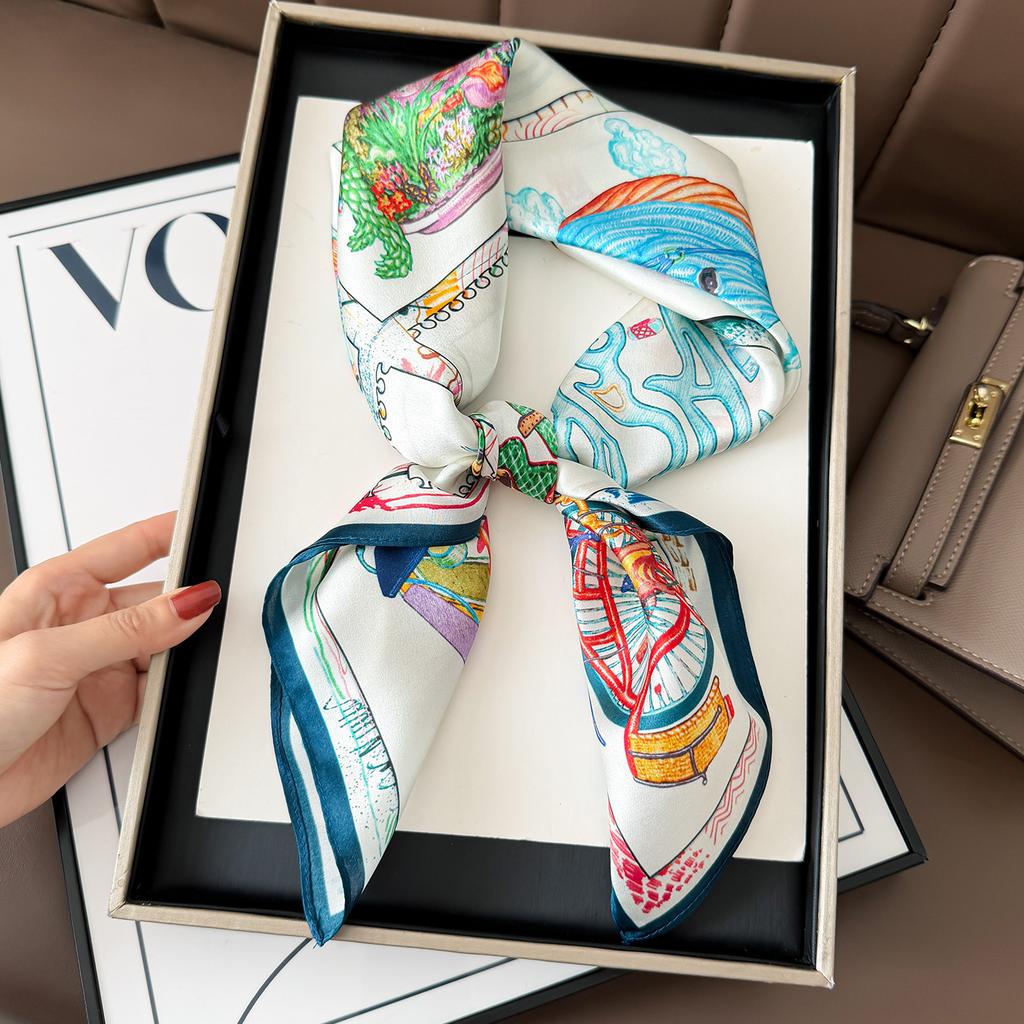 111% Mulberry Silk 71 Square Scarf, New Sky City Professional Decorative Scarf, Commuting To Work Versatile Silk Scarf