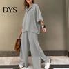 Lightweight Casual Outfit Women's Two-Piece Oversized 3/4 Sleeve Pullover Top And Spring Autumn Fashion Wide Leg Pants Set Fall Loose Lounge