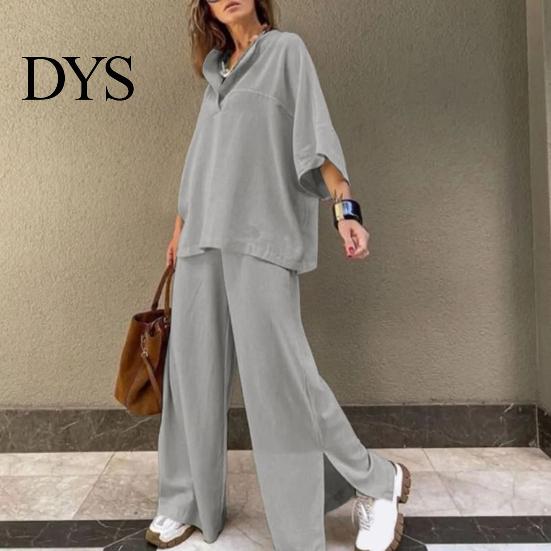 Lightweight Casual Outfit Women's Two-Piece Oversized 3/4 Sleeve Pullover Top And Spring Autumn Fashion Wide Leg Pants Set Fall Loose Lounge