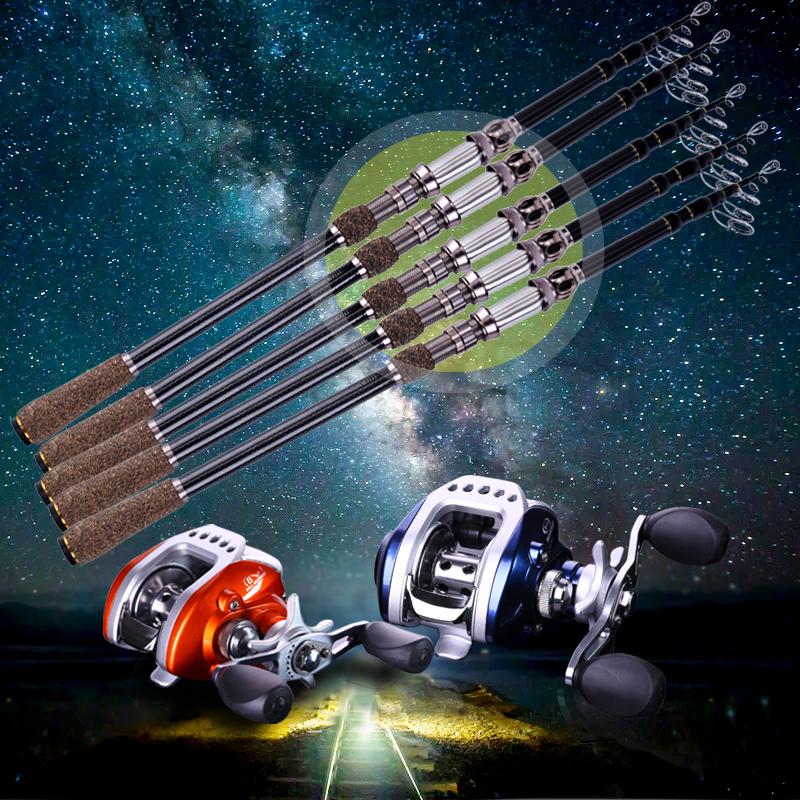 Casting Fishing Rod and Reel Carbon 1.8M-2.7M Telescopic Fishing Rod with 11BB Baitcasting Reel Kits
