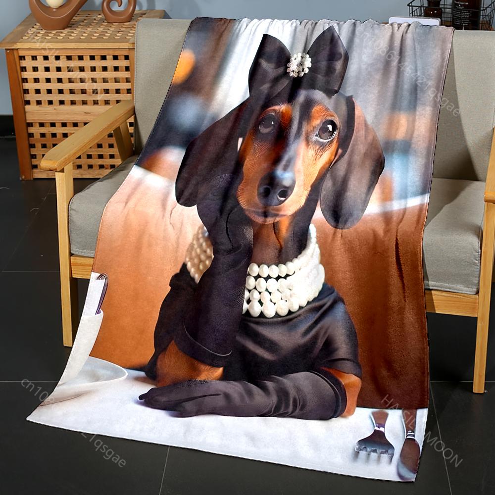 

Multi-size Elegant Dachshund Print Blanket Warm Soft Luxury Gifts for Children Adults Suitable for Home Sofa Bed Travel Camping 75x90cm