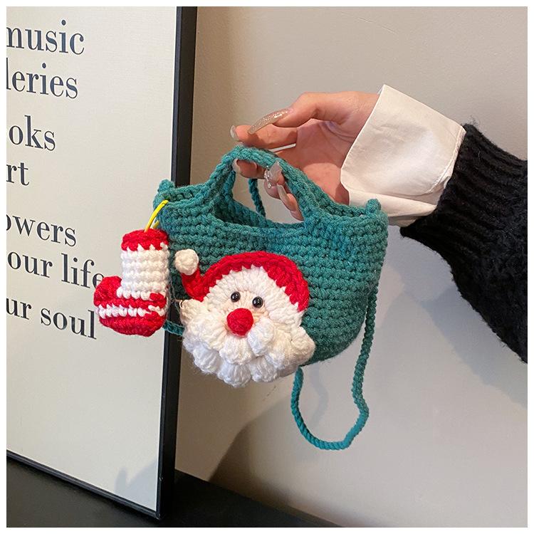Neue 2025 Mode Cartoon Schultertaschen Weihnachten Handgemachte Garn Gehäkelte Handtasche Kreative Weihnachtsmann Schneemann Kürbis Form Handy Umhängetasche