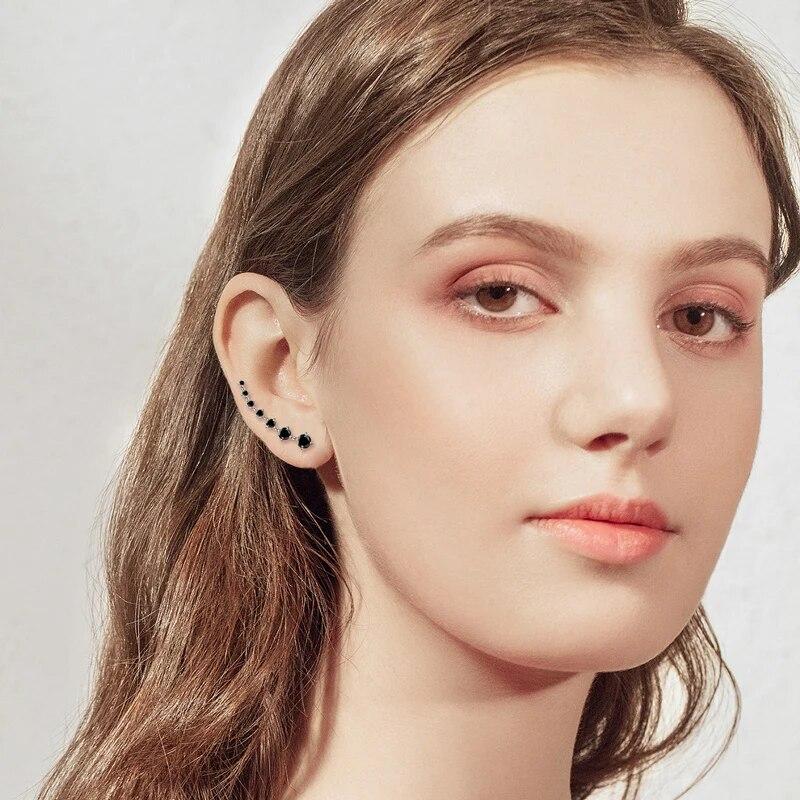 Boucles d'oreilles Moissanite couleur D pour femmes, grimpeur sur chenilles, 7 étoiles, manchettes d'oreilles, argent 925, diamant noir/blanc, bijoux de mariage, cadeau de luxe