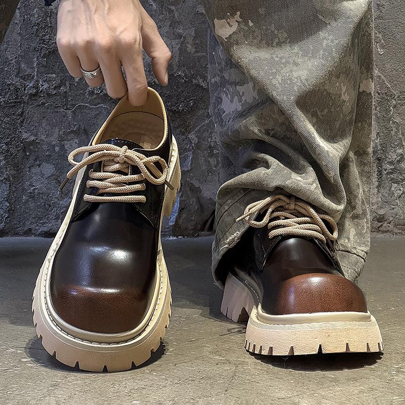 

Derby niche casual shoes British fashion big head outdoor tooling shoes casual leather shoes low-top couple commuting shoes 44 коричневый