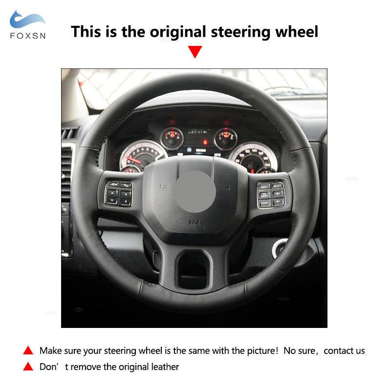 For Dodge RAM 1500 Classic 2012- RAM 2500 3500 5500 2012-2018 Car Interior Steering Wheel Cover Perforated Leather Trim