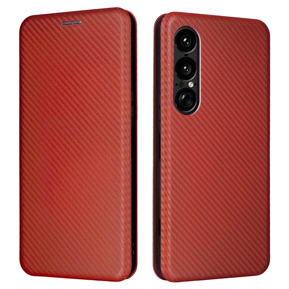 

Для чохла Sony Xperia 1 VII Текстура вуглецевого волокна Ударостійкий Чохол для телефону зі штучної шкіри Brown