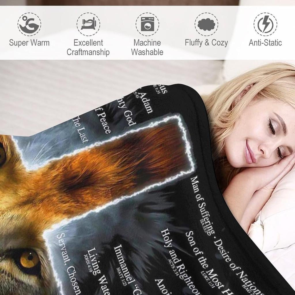 Christian Lion Scripture Jesus Throw Blanket for Women Men Kids Adults, Soft Warm Cozy Fleece Blanket for Couch Sofa Bed