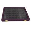 54 Grids Clear Lid Jewelry Tray Showcase Display Storage Linen Case Yellow