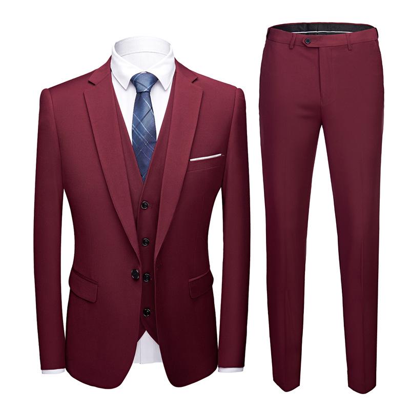 Men's Korean Style Slim Fit Wedding Tuxedo Three-Piece Suit