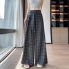 Plaid Strappy High-Waisted Wide-Leg Pants - Women's Korean Style Casual Long Pants