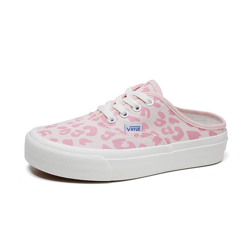 Fashion Ladies Canvas Shoes 2025 Pink Leopard Print Vulcanized Shoes Ladies Flat Shoes Leopard Print Semi Drag Flat Shoes