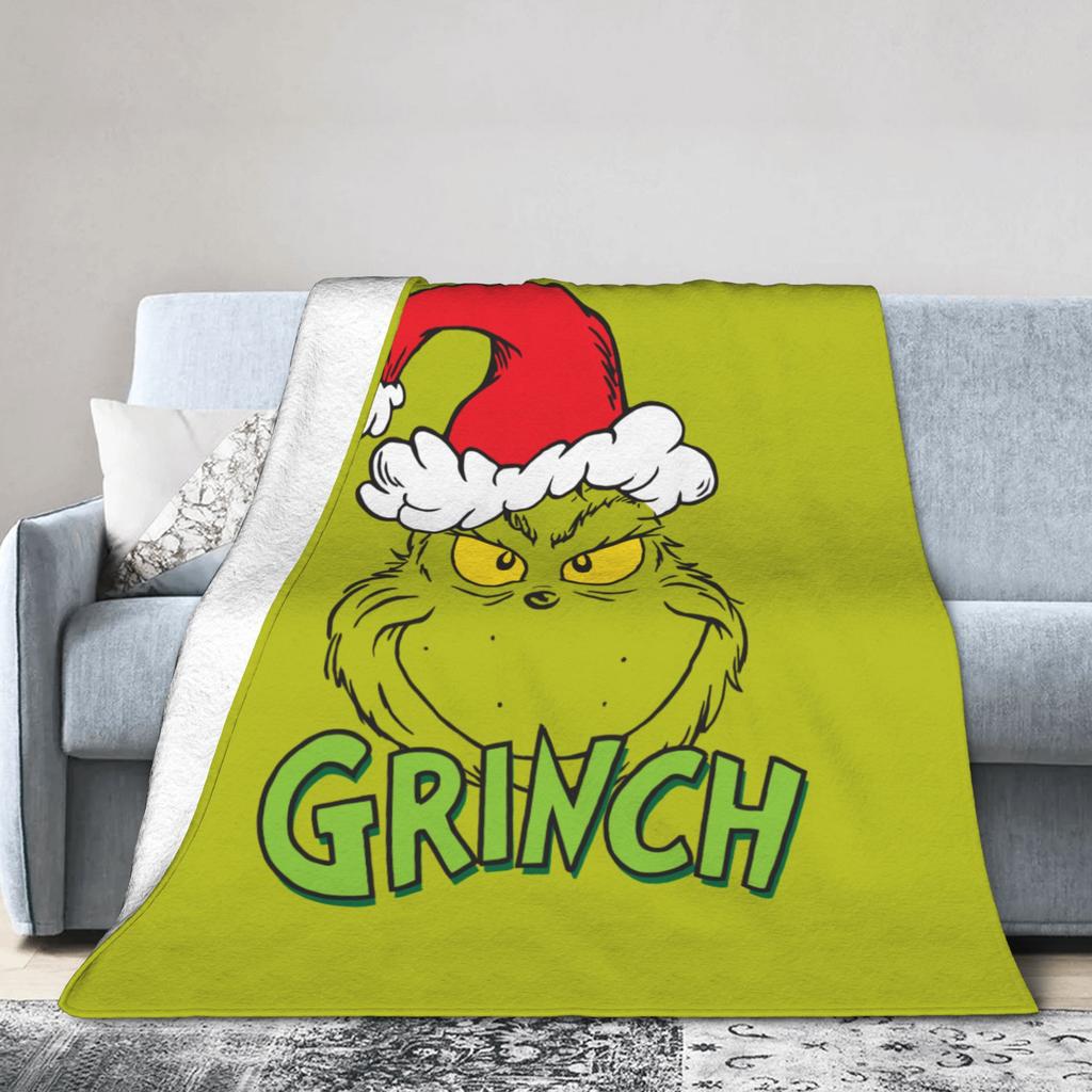 Christmas-S-Green-S-Grinch Blanket Fleece Textile Decor  Portable Warm Throw Blanket for Home Office Rug Piece