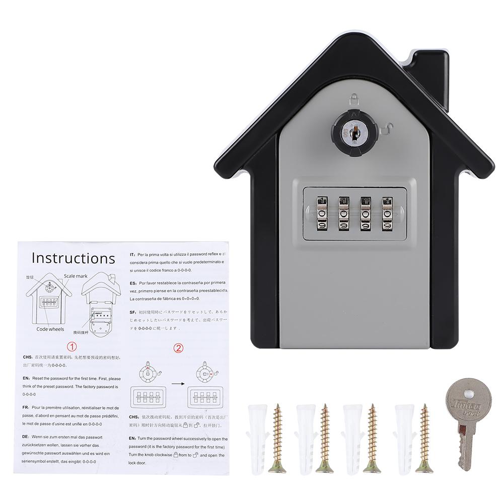 WallHanging Zinc Alloy AntiThief 4Digit Password Key Storage Box Kit for Home Factory Office(Black )