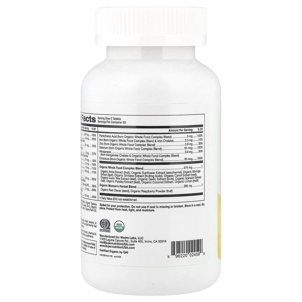 Organic Natural Food Women's Multivitamin, 120 Tablets