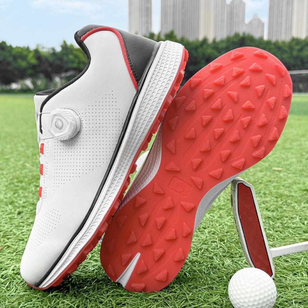 Men's Waterproof Breathable Golf Shoes with Fixed Spikes and Buttons