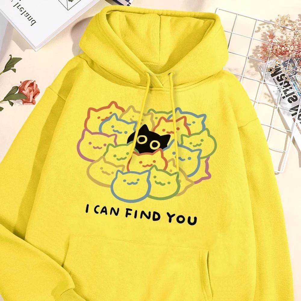 I Can Find You Fun Cat Hoodies Women Street 2025 Winter Autumn Sweatshirt Fleece Pullover Clothes Sweatshirts Women Clothing
