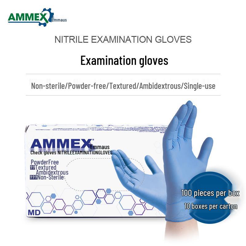 

AMMEX Extra Thick Blue Nitrile Disposable Examination Gloves, Powder-Free, Medium. M-Medium