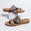 Summer open toed metal belt buckle flat bottomed comfortable beach sandals